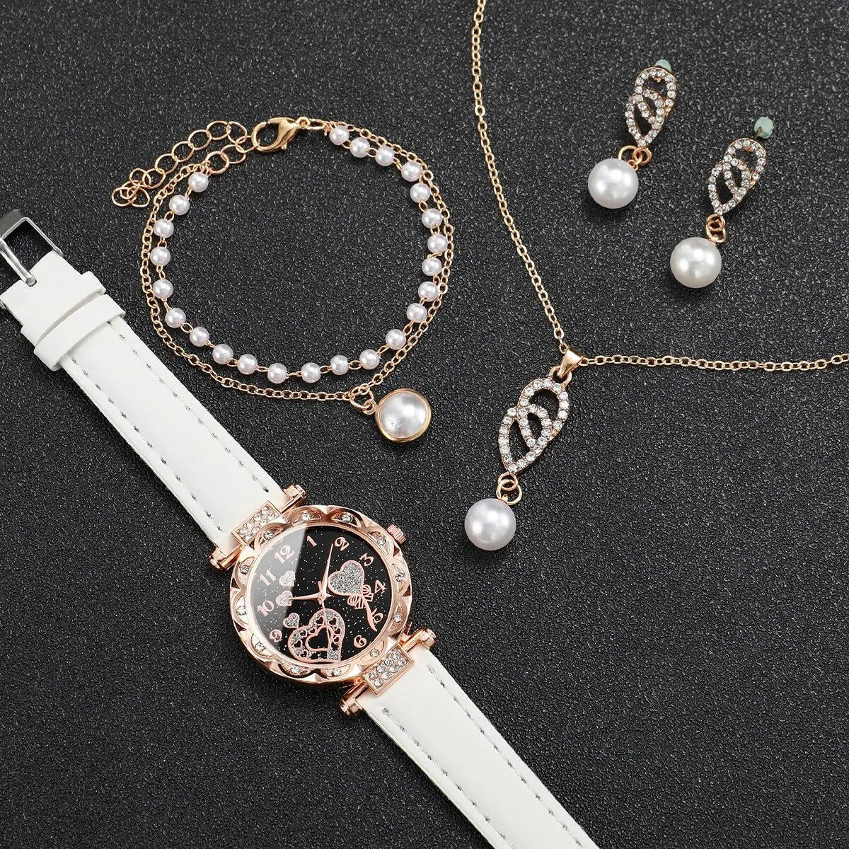 Pearl Heart Watch & Jewelry Set