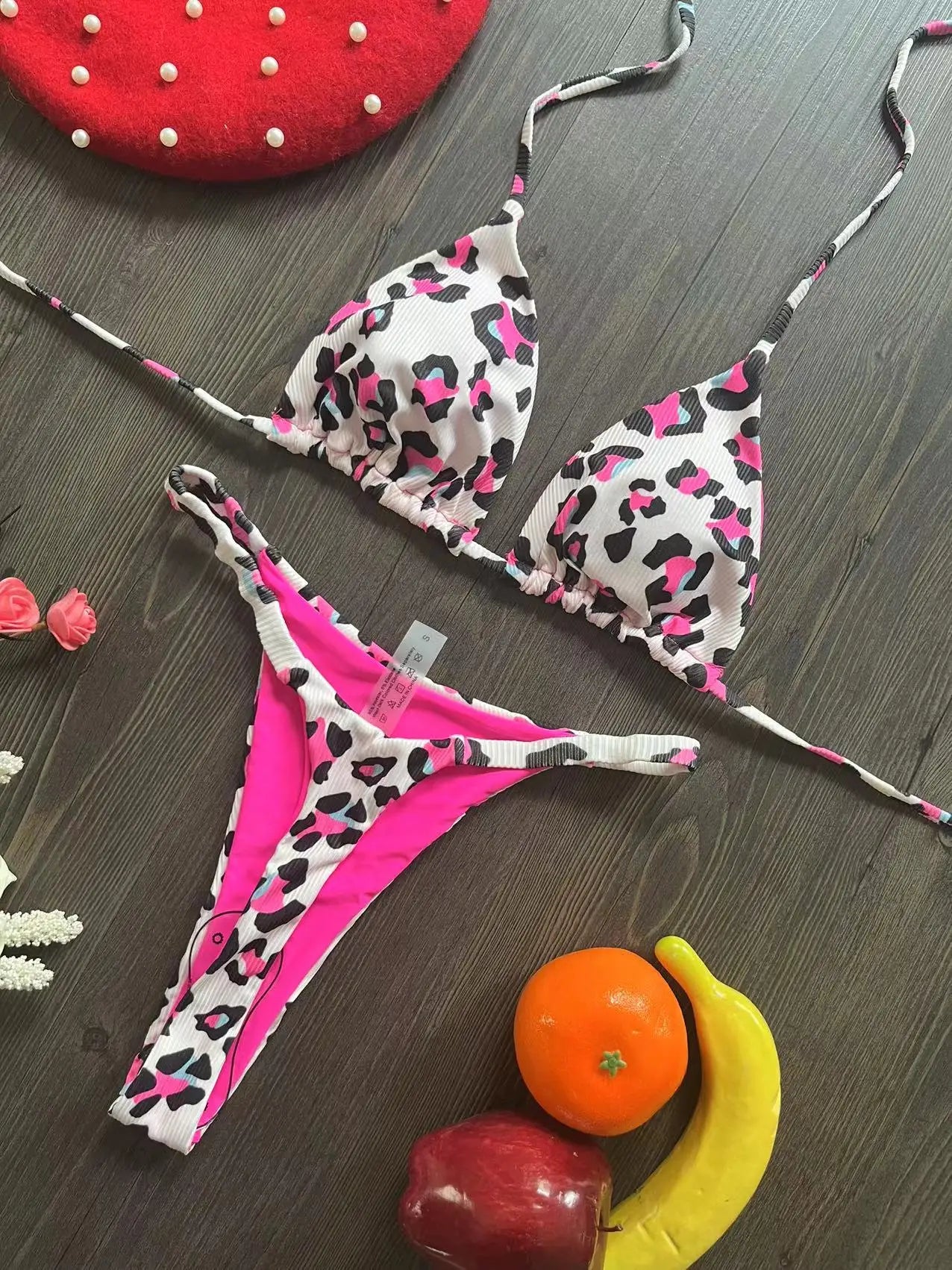 Swimwear Women Cute Cherry Print Brazilian Thong Bikini Set Sexy Thong Swimsuit Two Pieces Bathing Suit Women 2023 Beach Wear