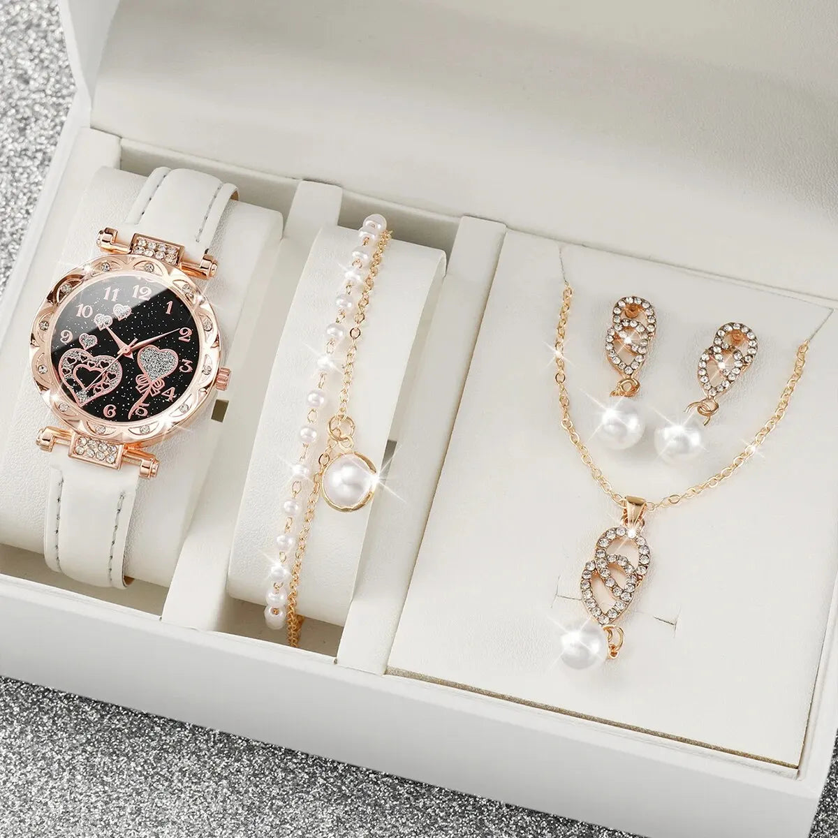 Pearl Heart Watch & Jewelry Set