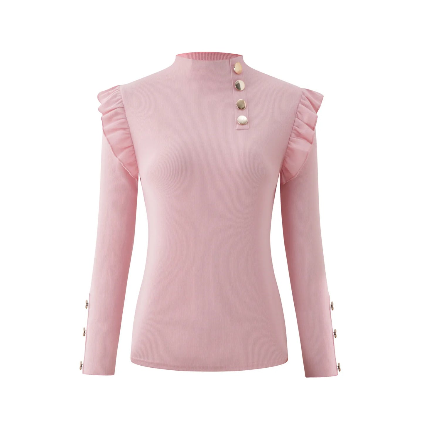 Camisas de lino para mujer, blusa ajustada con botones y mangas largas con volantes