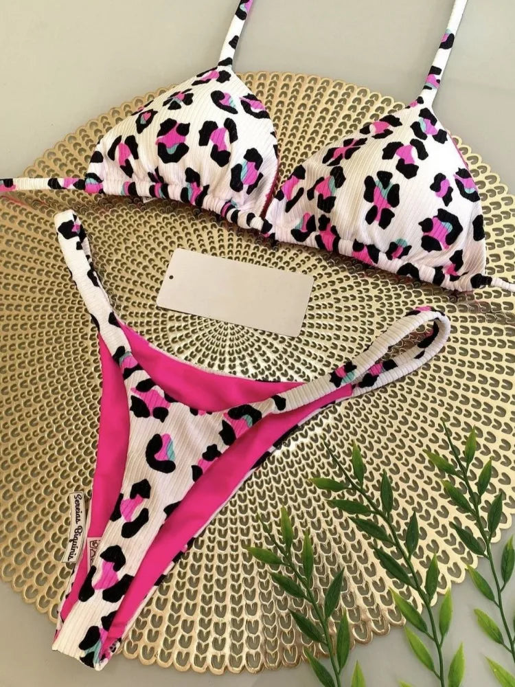 Swimwear Women Cute Cherry Print Brazilian Thong Bikini Set Sexy Thong Swimsuit Two Pieces Bathing Suit Women 2023 Beach Wear