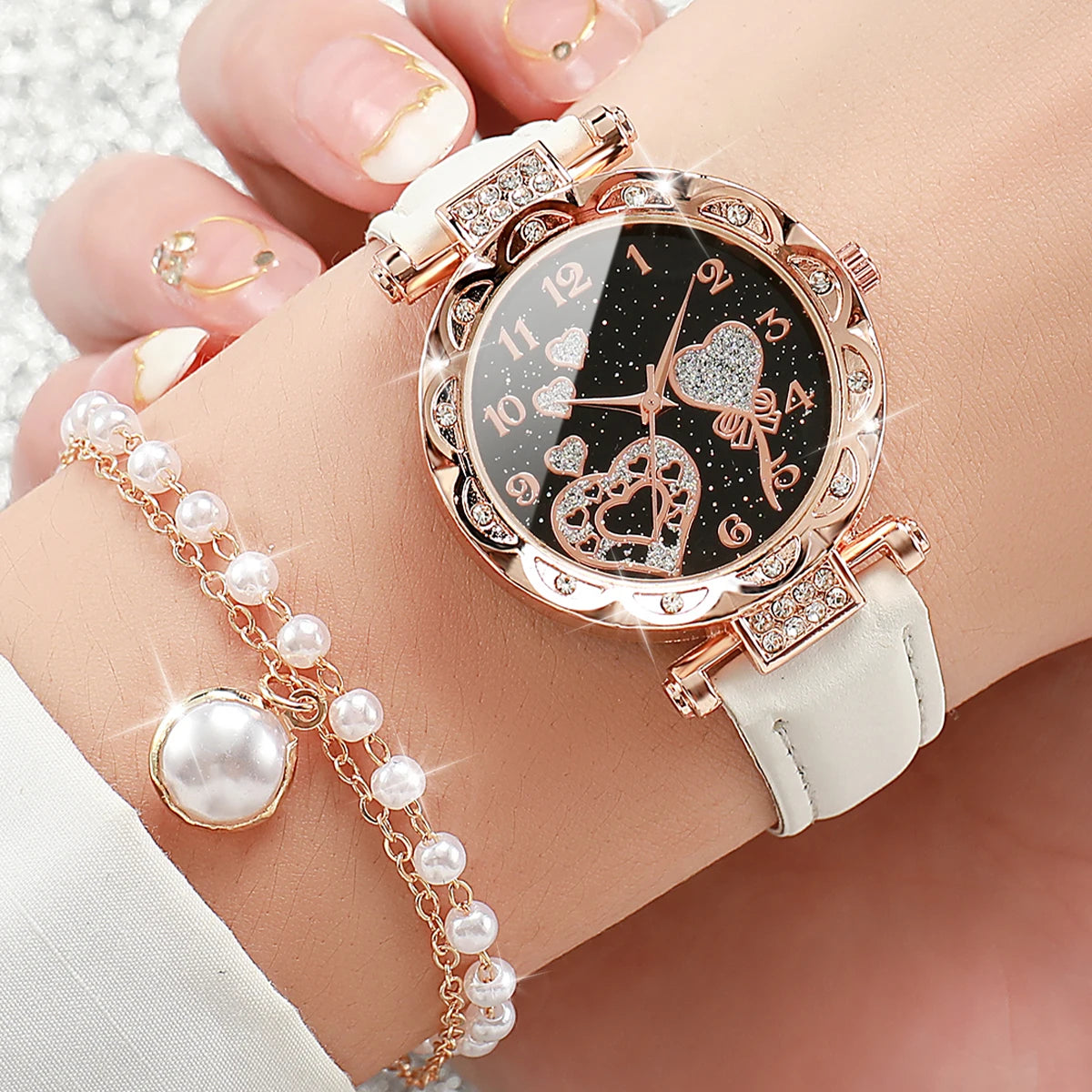 Pearl Heart Watch & Jewelry Set