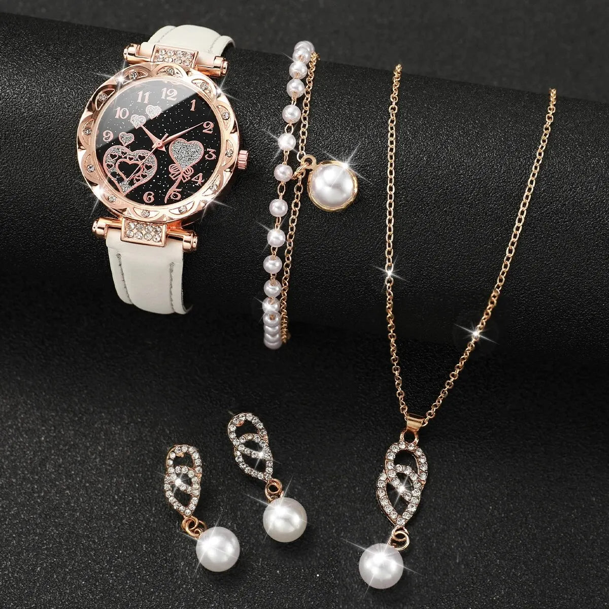 Pearl Heart Watch & Jewelry Set