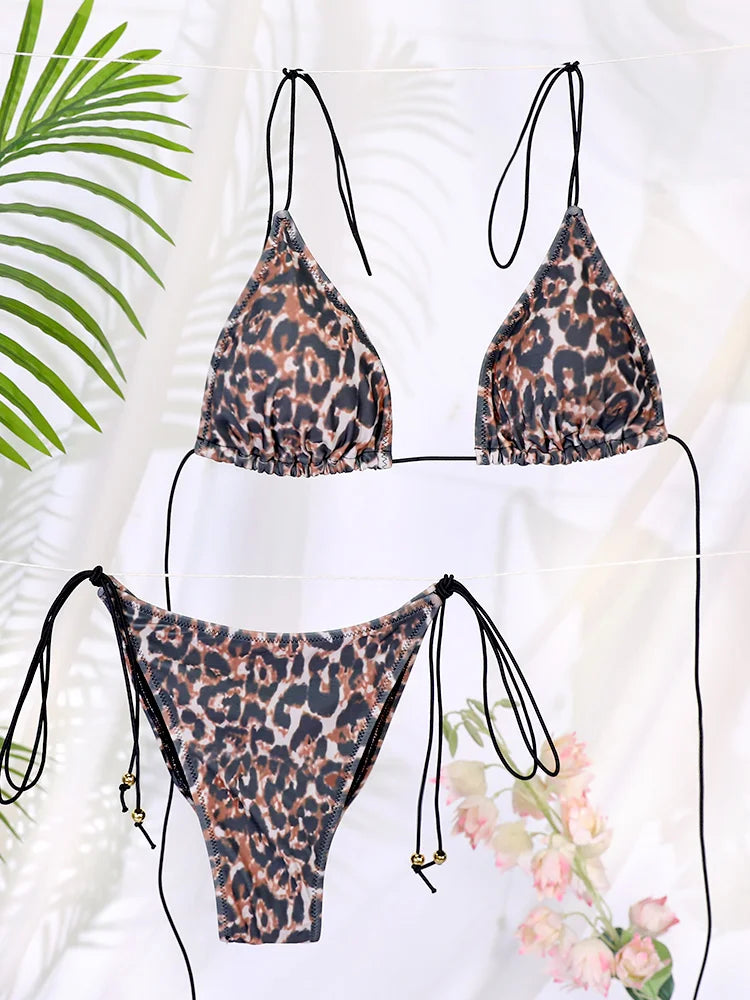 Miyouj 2025 Bikini String Swimsuit Sexy Female Bathsuit Women Swimwear High Cut Bathwear Bandage Biquini Leopard Two Pieces Suit