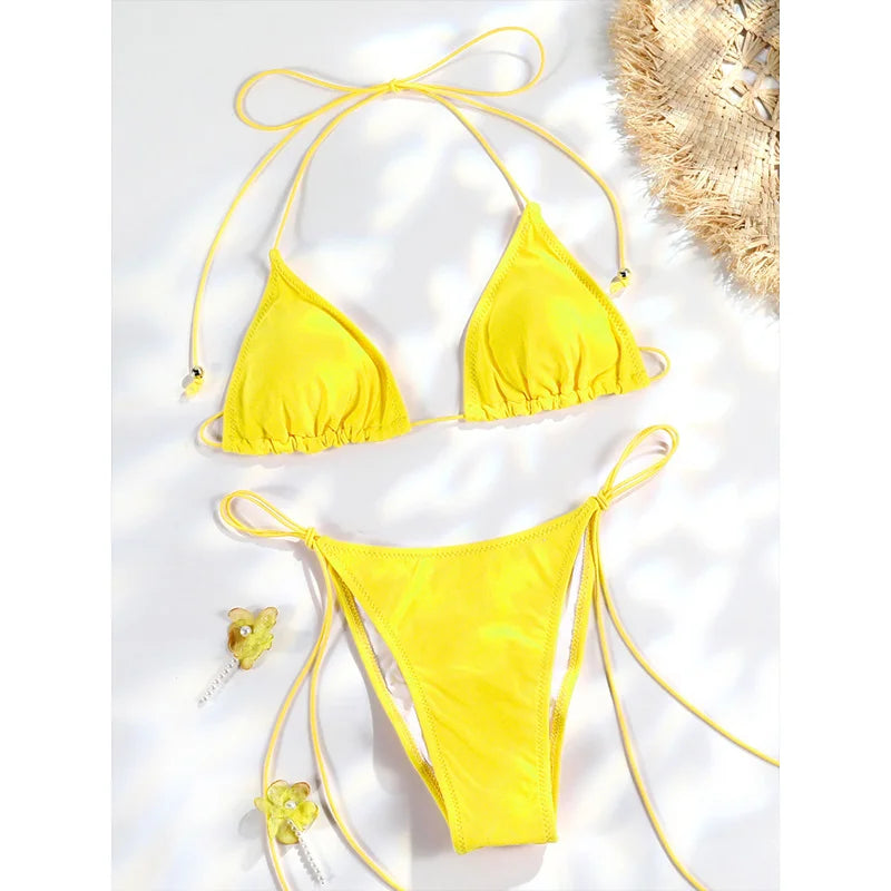 Miyouj 2025 Bikini String Swimsuit Sexy Female Bathsuit Women Swimwear High Cut Bathwear Bandage Biquini Leopard Two Pieces Suit