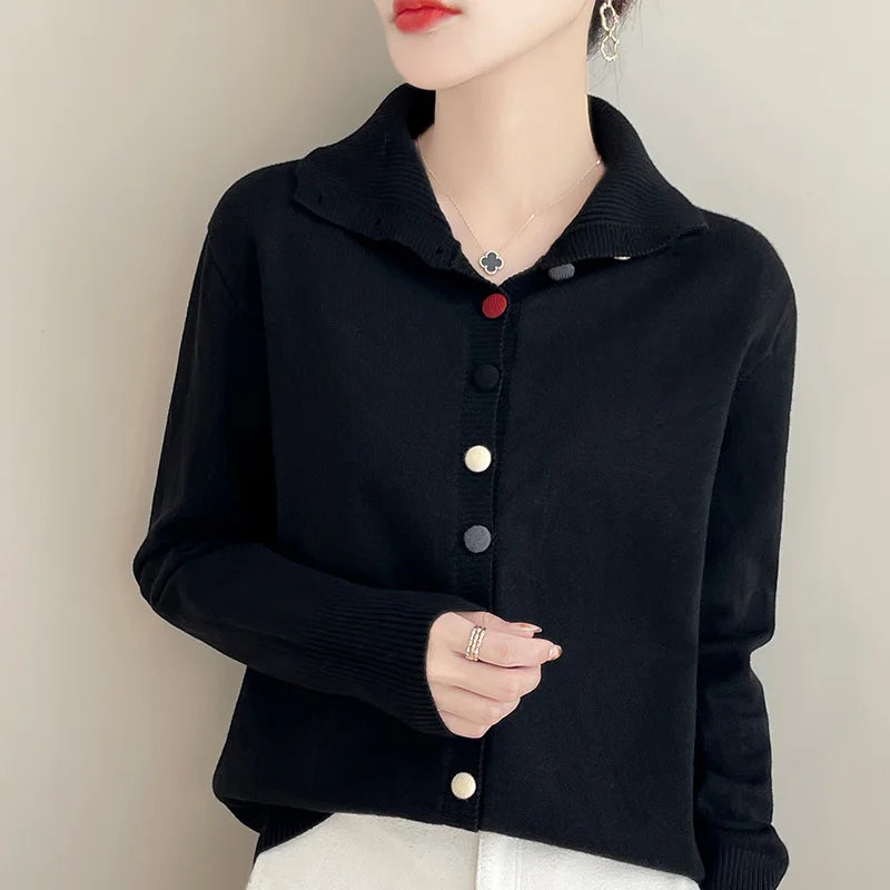 Retro women's stand-up collar knitted cardigan coat in autumn and winter new 100% pure wool casual fashion.