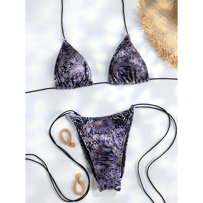 Miyouj 2025 Bikini String Swimsuit Sexy Female Bathsuit Women Swimwear High Cut Bathwear Bandage Biquini Leopard Two Pieces Suit