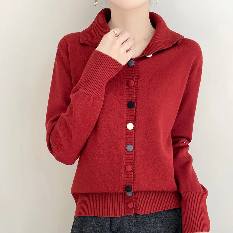Retro women's stand-up collar knitted cardigan coat in autumn and winter new 100% pure wool casual fashion.