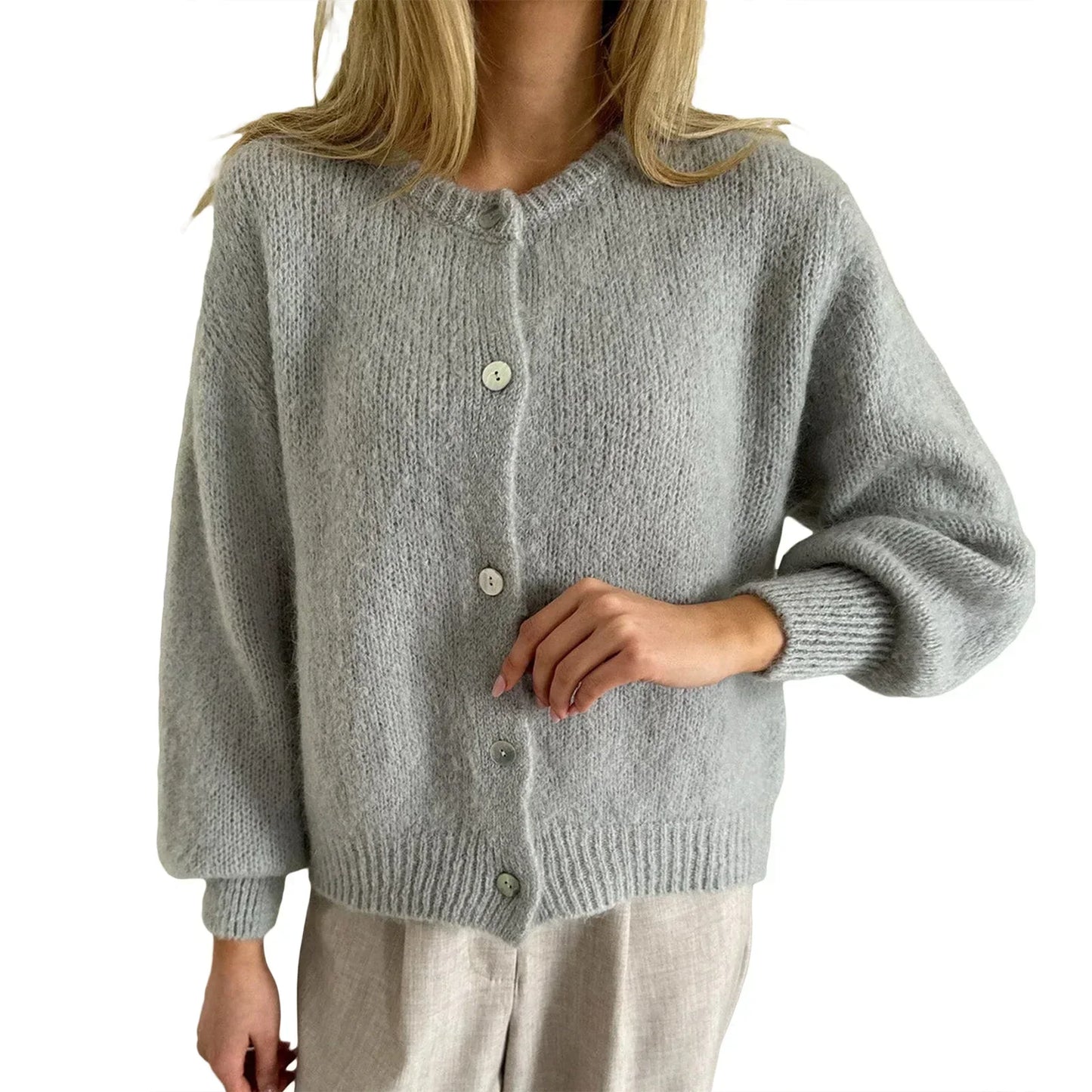 Women Solid Knitted Single Breasted Cardigan O-neck Long Sleeve Loose Soft Sweater 2024 Autumn Lady Knitwear ﻿